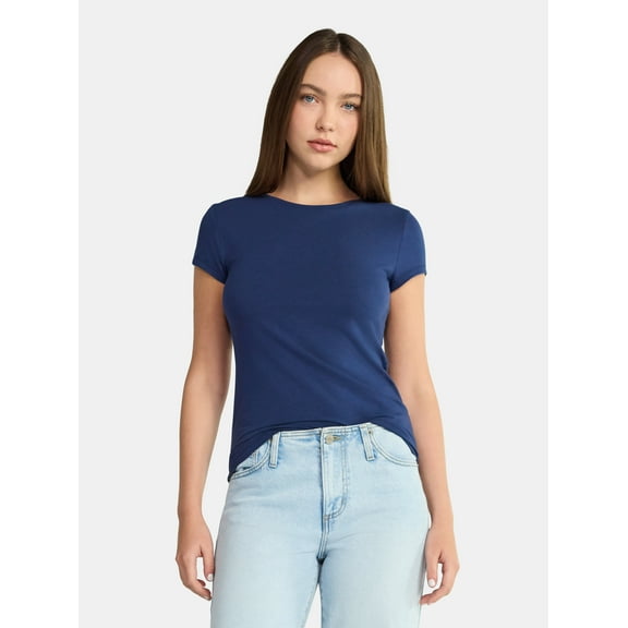 No Boundaries Crew Neck Tee with Short Sleeves, 1 or 3-Pack, Women’s