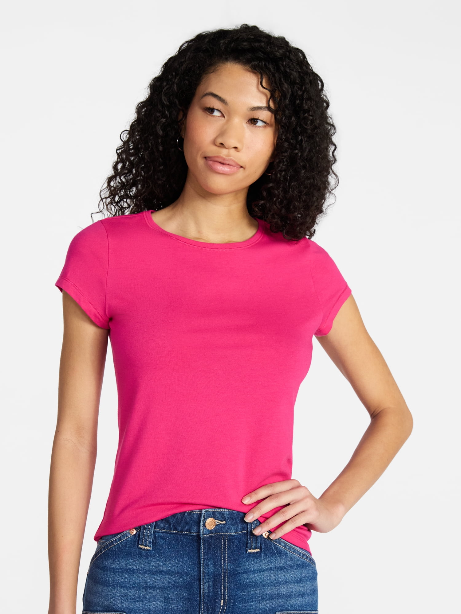 No Boundaries Crew Neck Tee with Short Sleeves, 1 or 3-Pack, Women’s ...