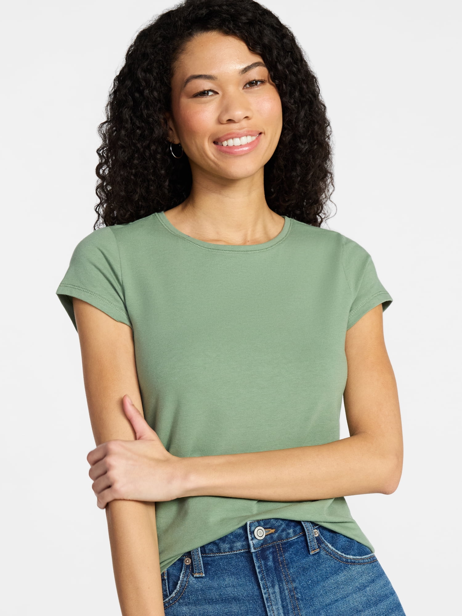 No Boundaries Crew Neck Tee with Short Sleeves, 1 or 3-Pack, Women’s
