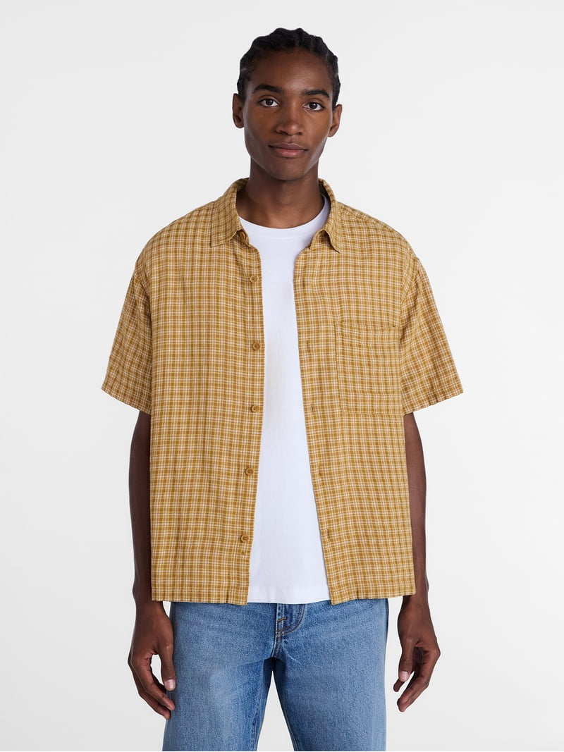 No Boundaries Plaid Shirt with Short Sleeves, Men's XS-5XB