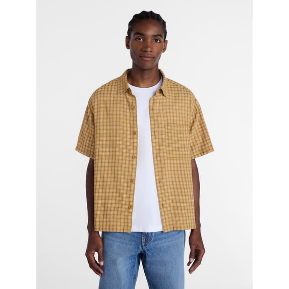 No Boundaries Plaid Shirt with Short Sleeves, Men's XS-5XB