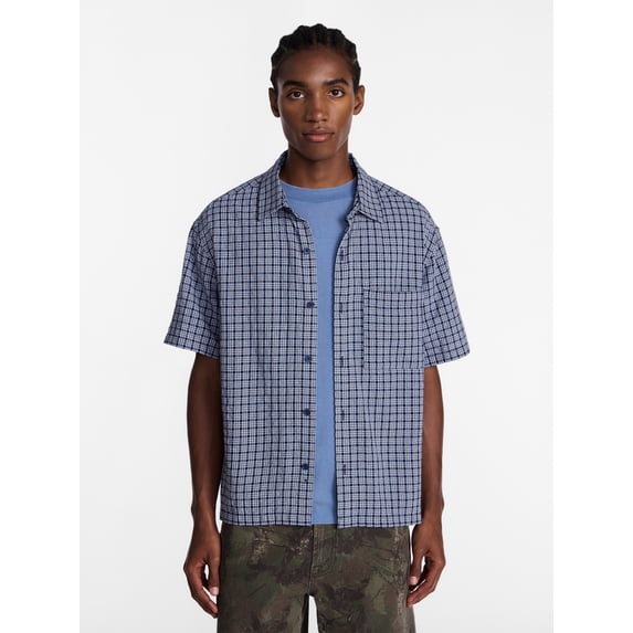 No Boundaries Plaid Shirt with Short Sleeves, Men's XS-5XB