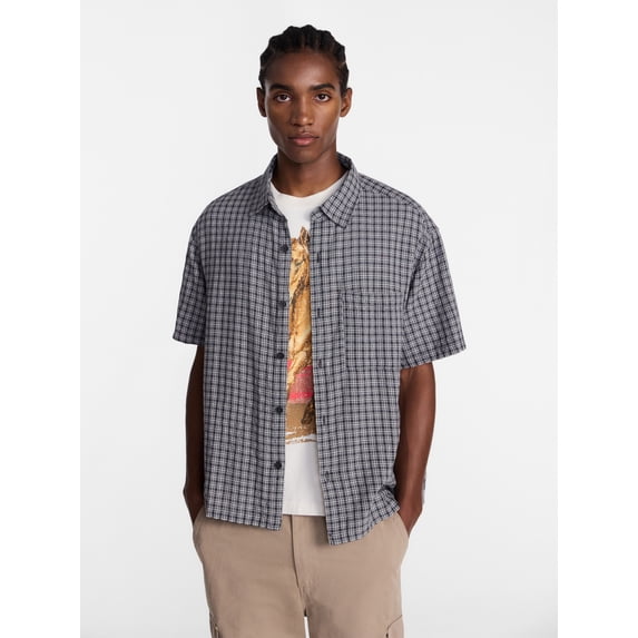 No Boundaries Plaid Shirt with Short Sleeves, Men's XS-5XB