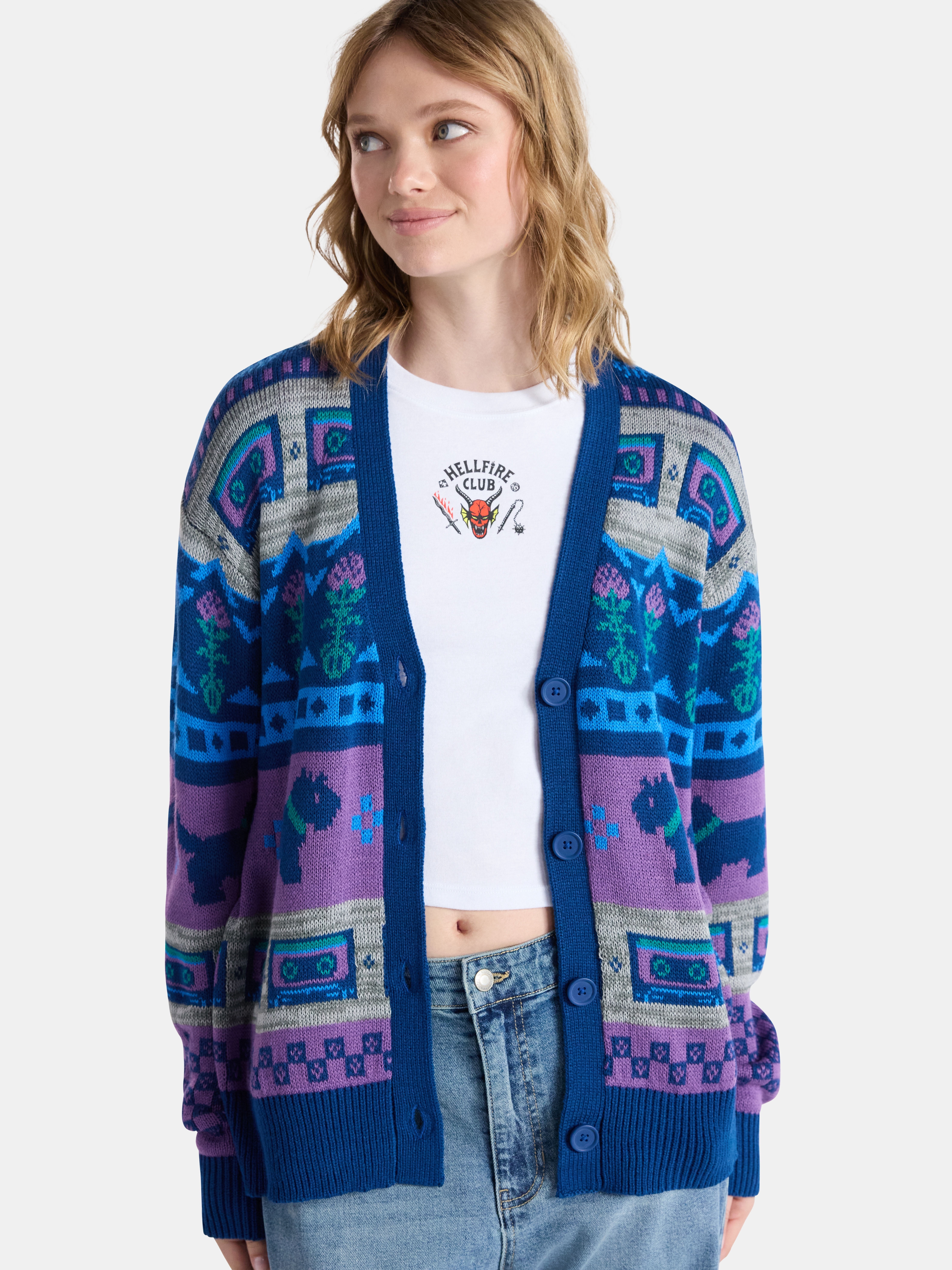 Netflix Stranger Things Slouchy Cardigan from No Boundaries, Women’s and Women’s Plus