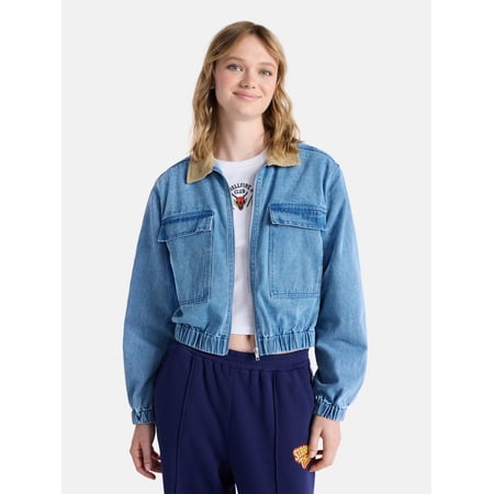 Netflix Stranger Things Cotton Denim Jacket from No Boundaries, Women’s and Women’s Plus