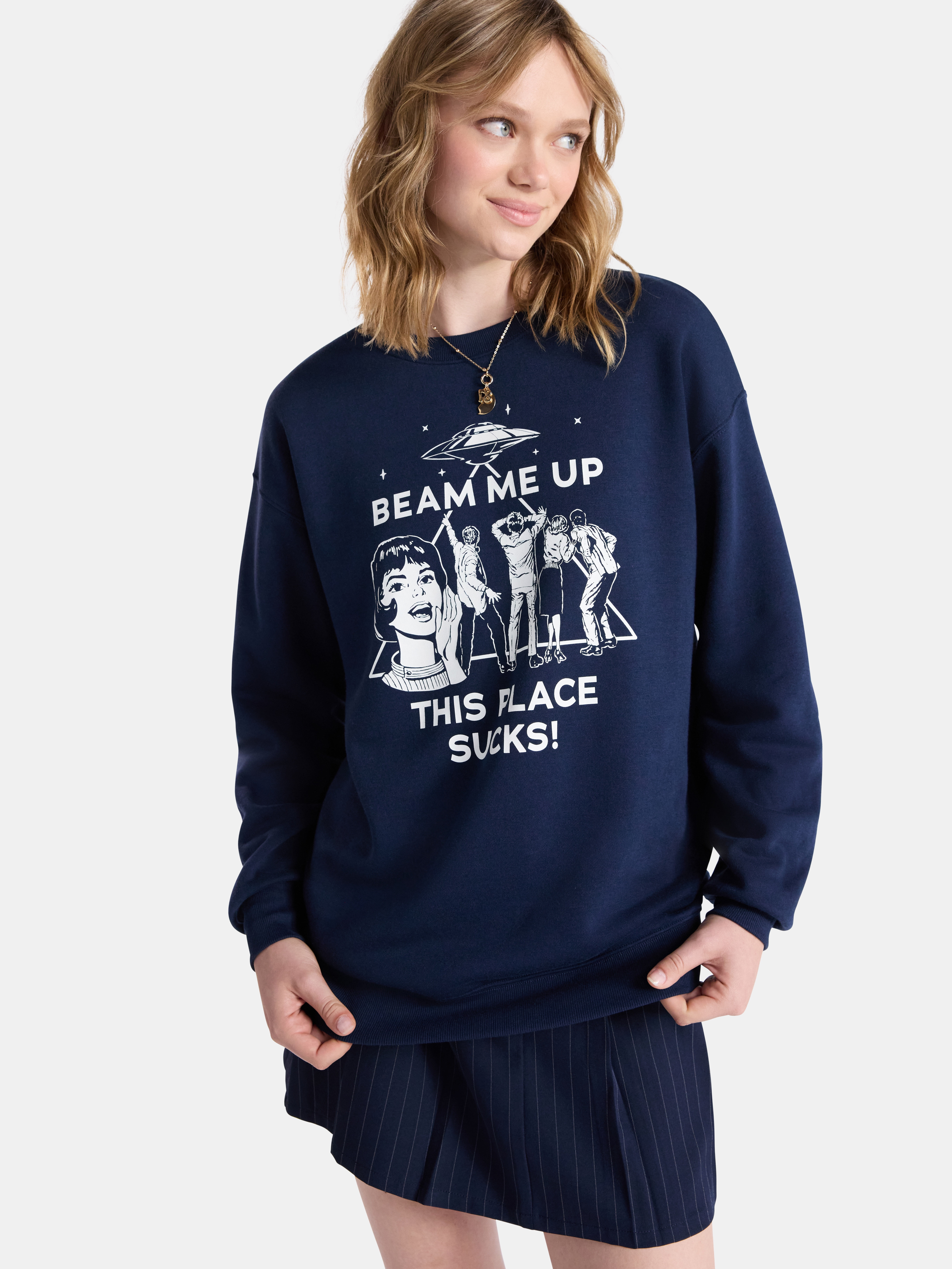 Netflix Stranger Things Oversized Fleece Sweatshirt from No Boundaries, Women's Plus