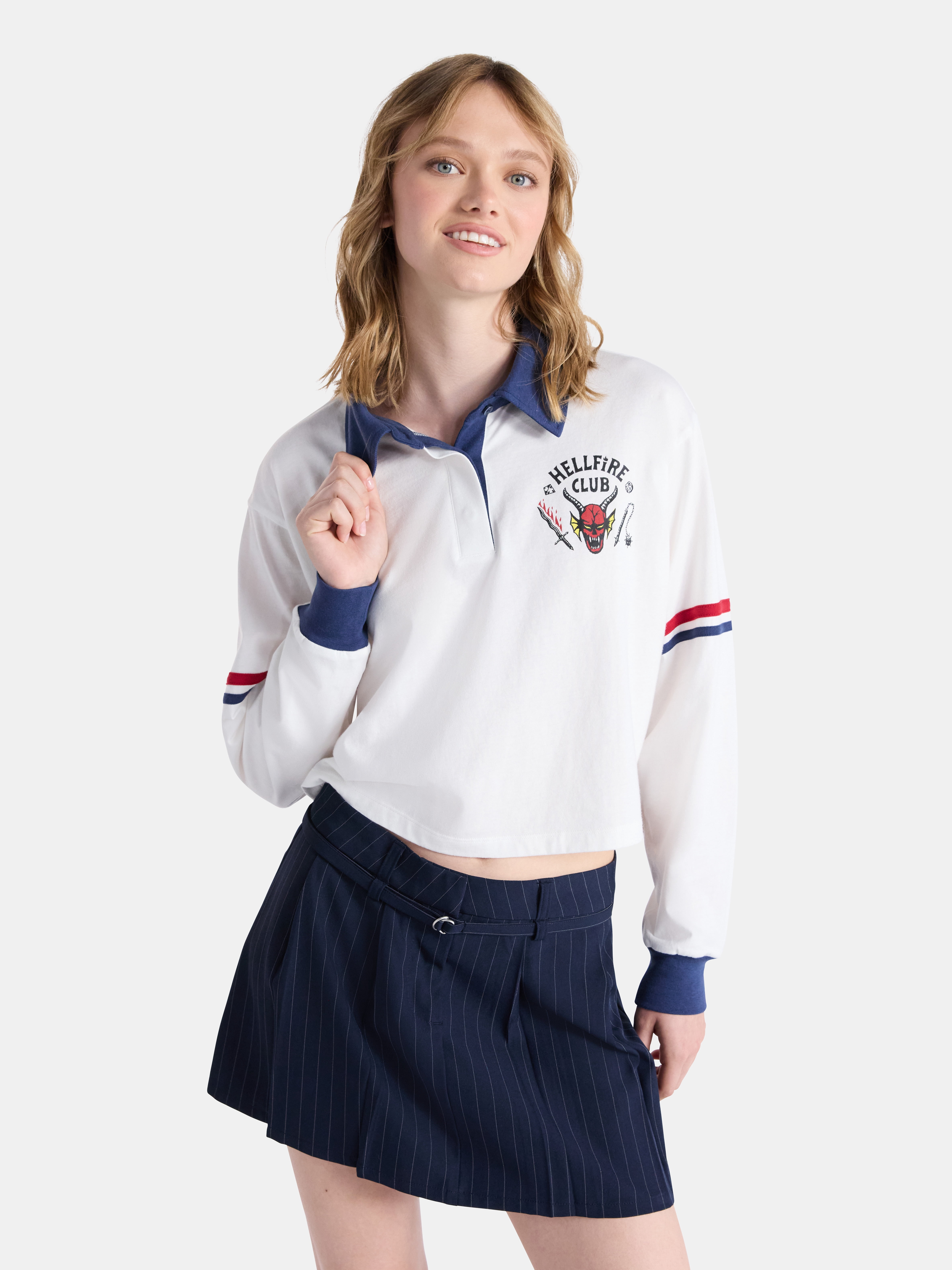 Netflix Stranger Things Cotton Rugby Graphic Polo from No Boundaries, Women’s and Women’s Plus