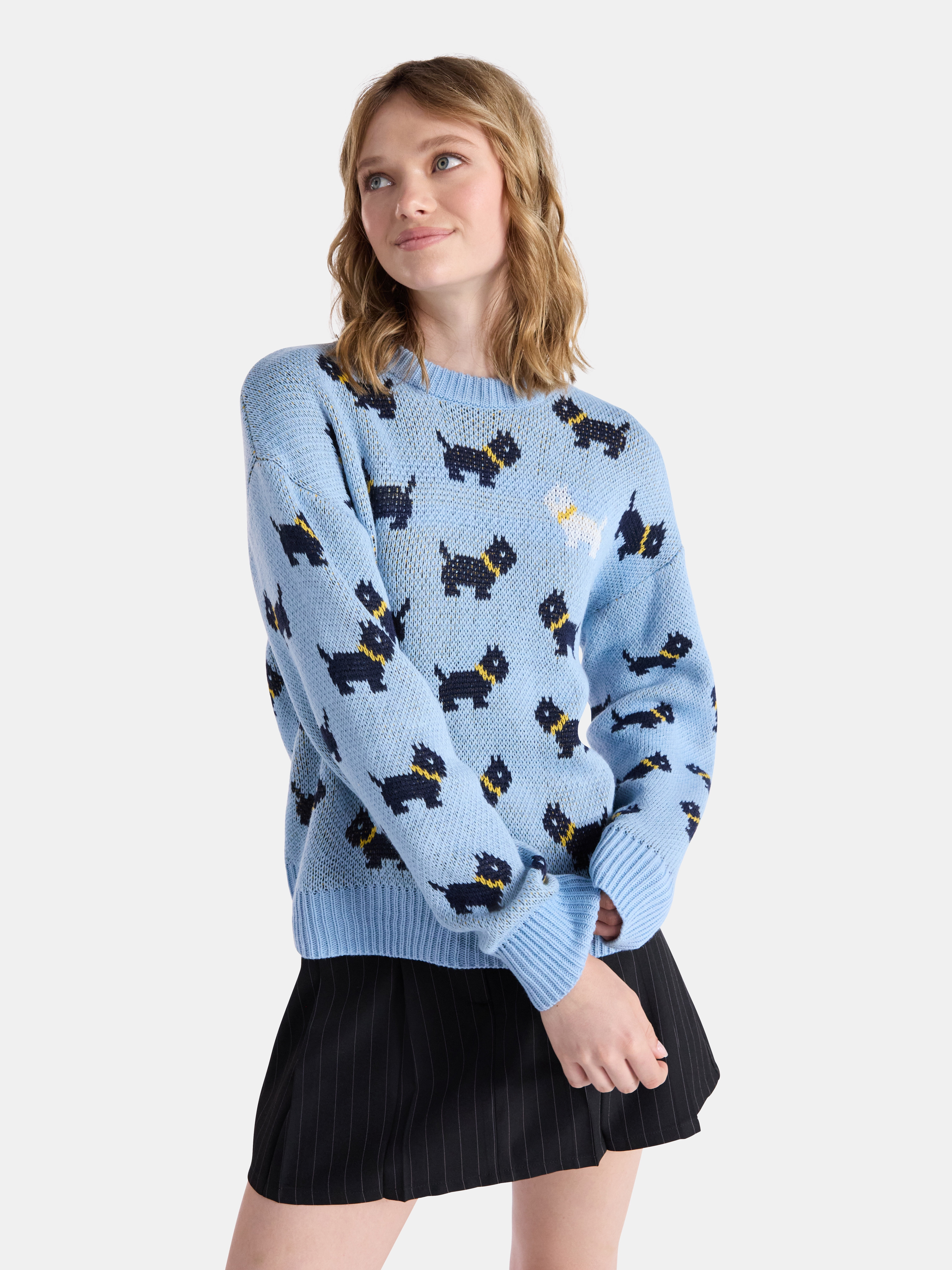 Netflix Stranger Things Scottie Dog Sweater from No Boundaries, Women's and Women’s Plus