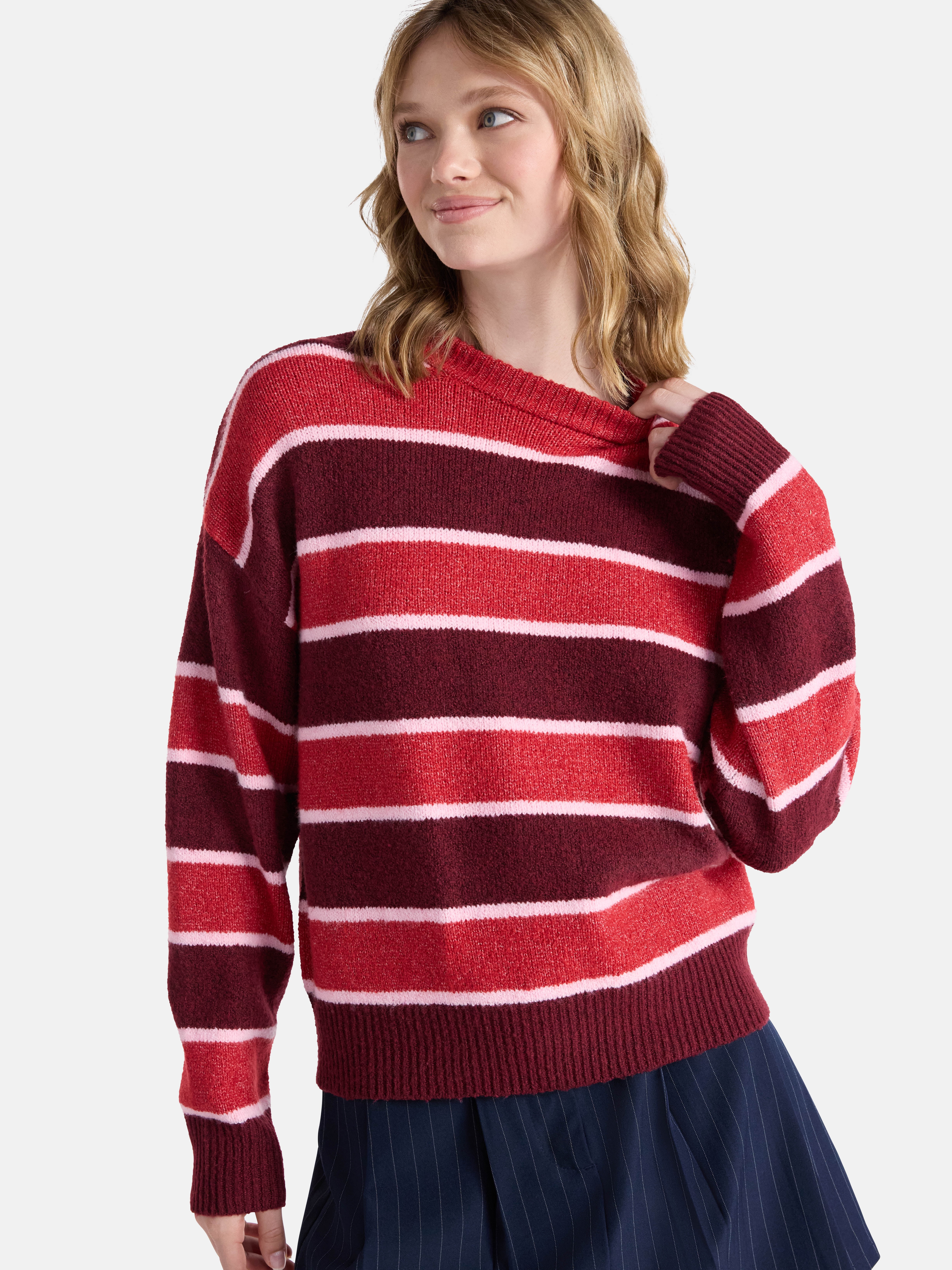 Netflix Stranger Things Striped Sweater from No Boundaries, Women’s and Women’s Plus
