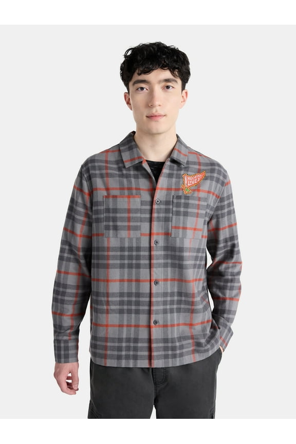 Netflix Stranger Things Hellfire Lives Fire Cotton Flannel from No Boundaries, Men's & Big Men's