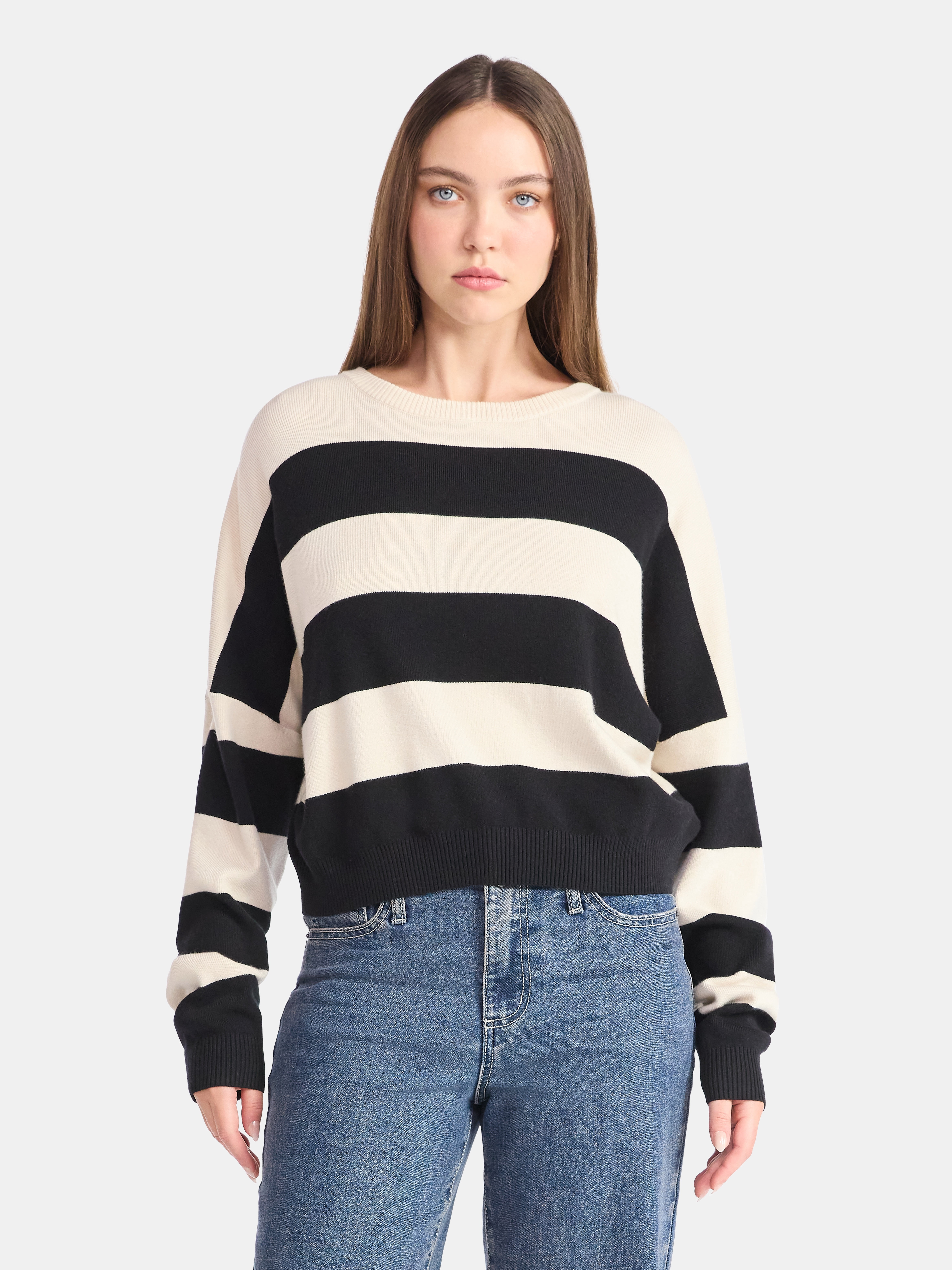 No Boundaries Striped Sweater, Lightweight, Women's