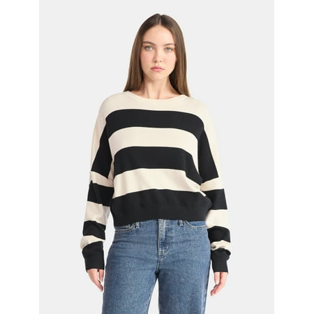 No Boundaries Striped Sweater, Lightweight, Women's