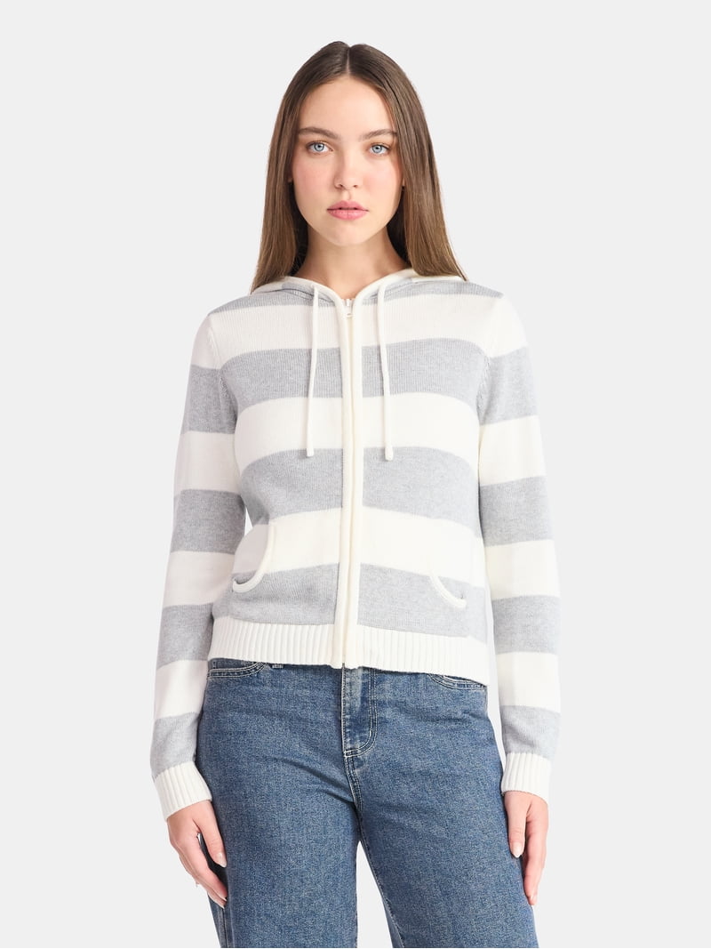 Yuccalley Women's Color Block Hoodie - Striped Long Sleeve, V-Neck, High-Low Hem, Super Soft & Comfy