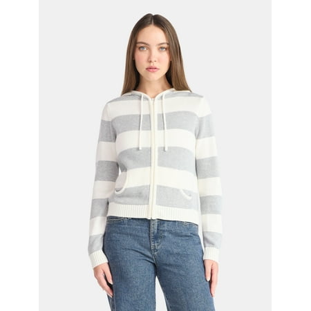 No Boundaries Zip-Up Striped Hoodie Jacket, Women's