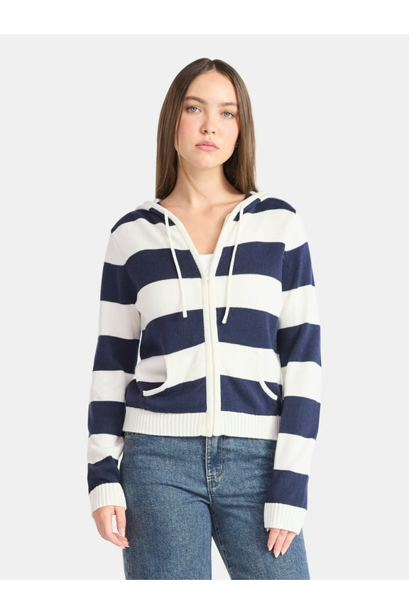 Zip-Up Striped Hoodie Jacket, Women's