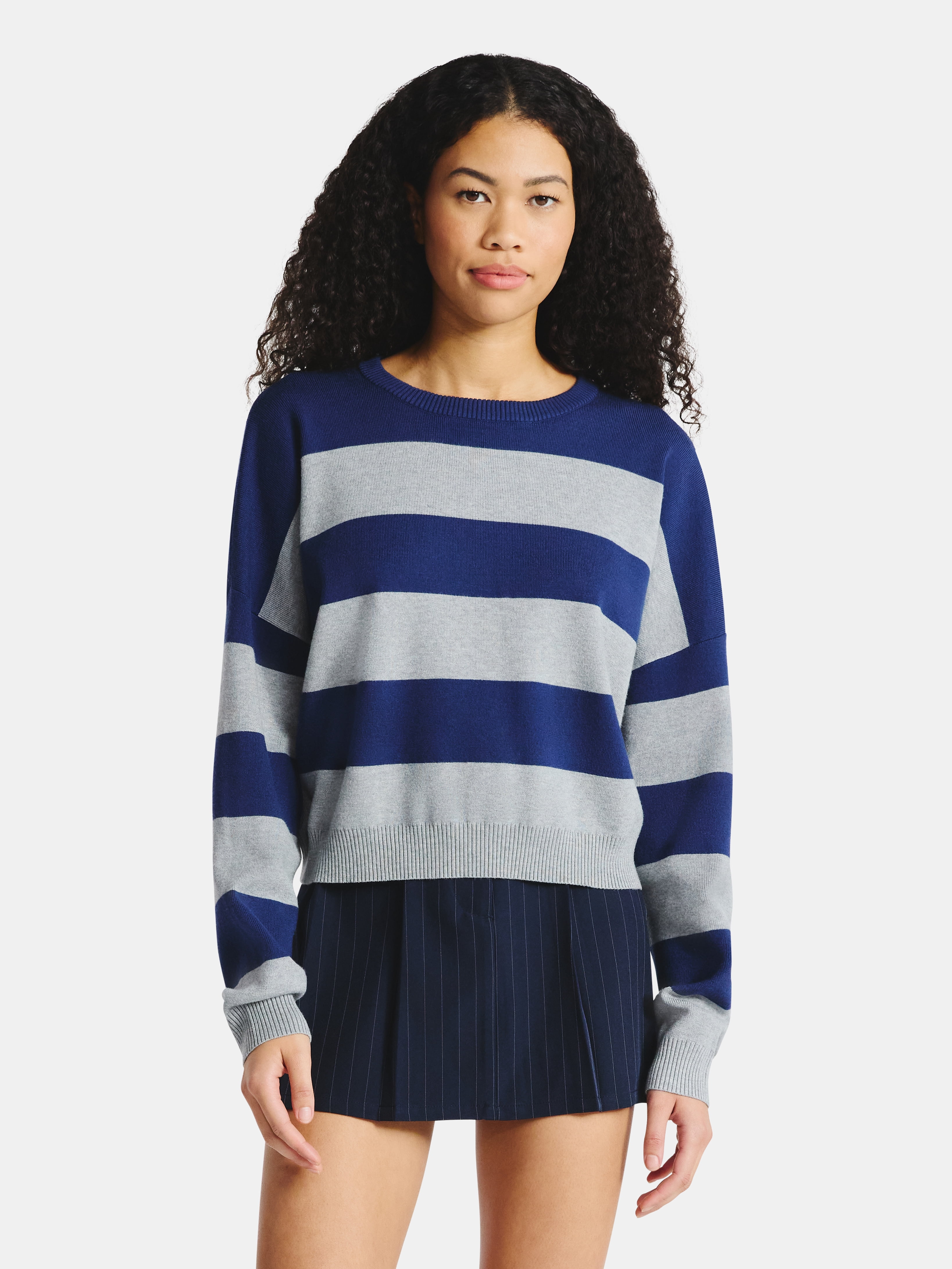No Boundaries Striped Sweater, Lightweight, Women's