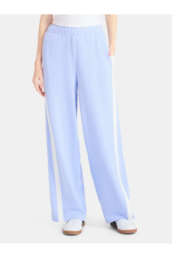 Wide Leg French Terry Pants with Side Stripes, 30'' Inseam, Women's
