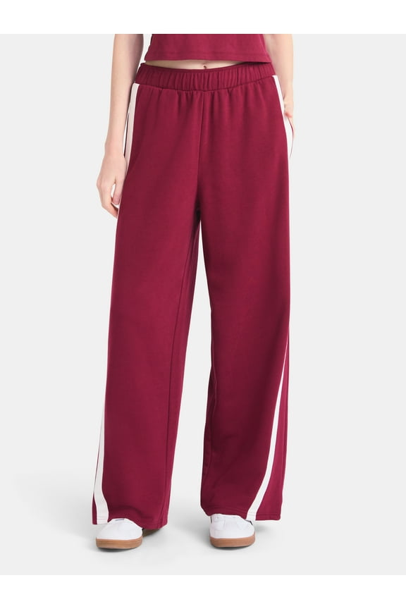 Wide Leg French Terry Pants with Side Stripes, 30'' Inseam, Women's