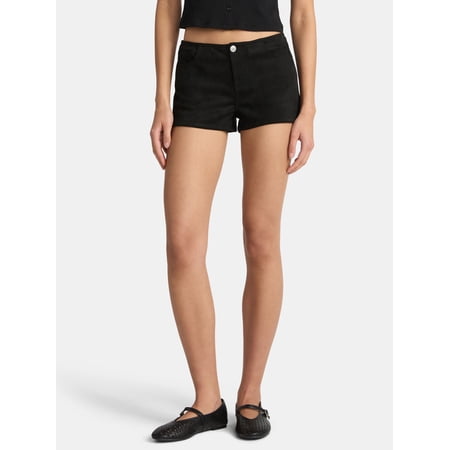 No Boundaries Faux Suede Low-Rise Hot Shorts, 2'' Inseam, Women's
