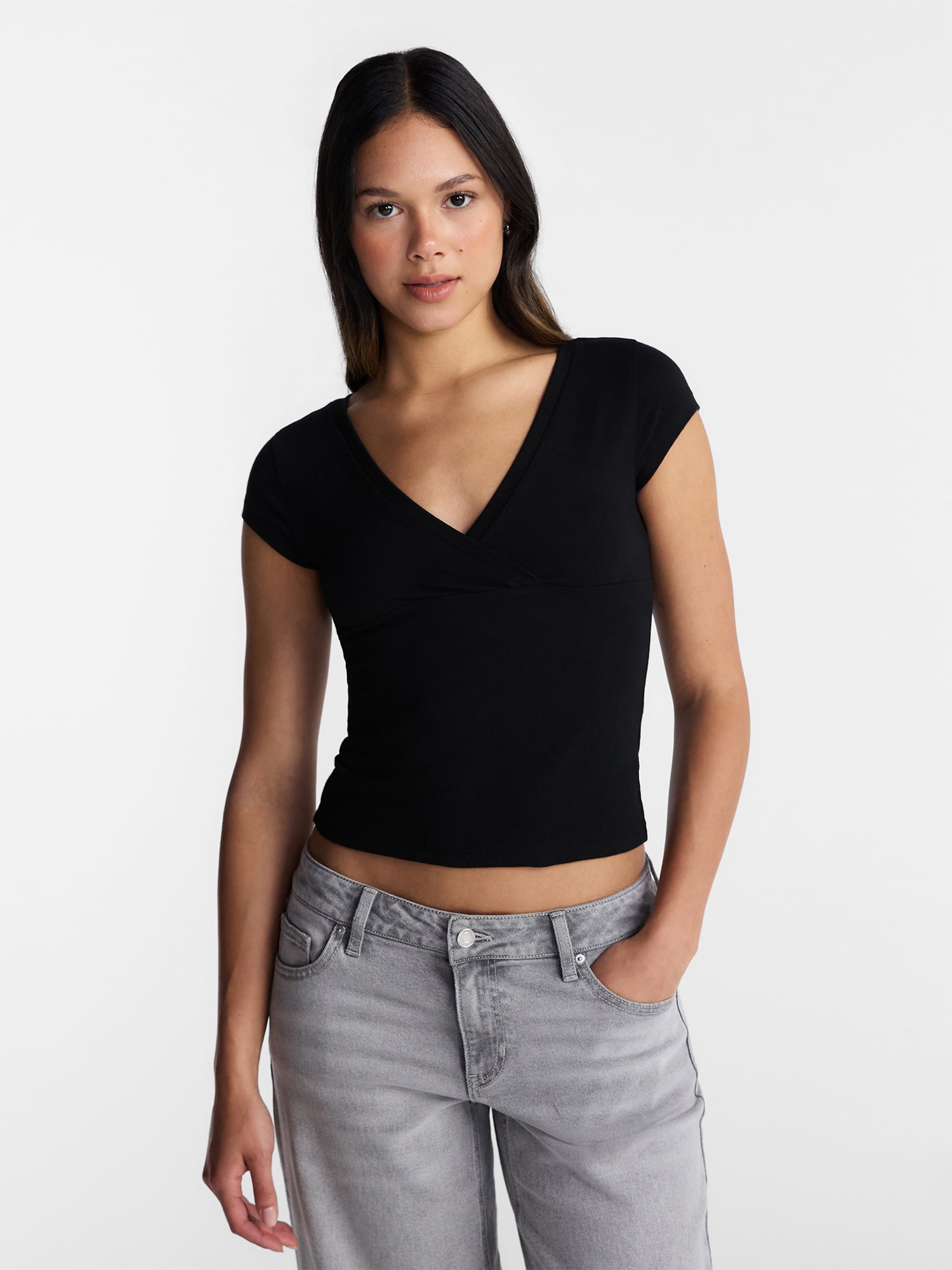 No Boundaries Surplice Top with Cap Sleeves, Women’s XXS-XXL