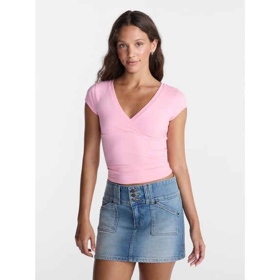 No Boundaries Surplice Top with Cap Sleeves, Women’s XXS-XXL
