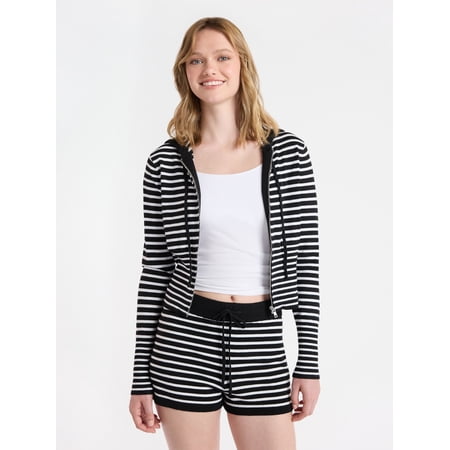 No Boundaries Sweater Hoodie and Shorts Set, 2-Piece, Women’s