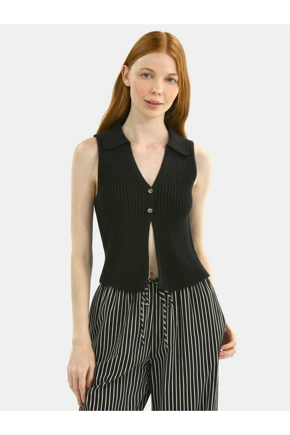 Button-Front Sweater Vest Top, Women's