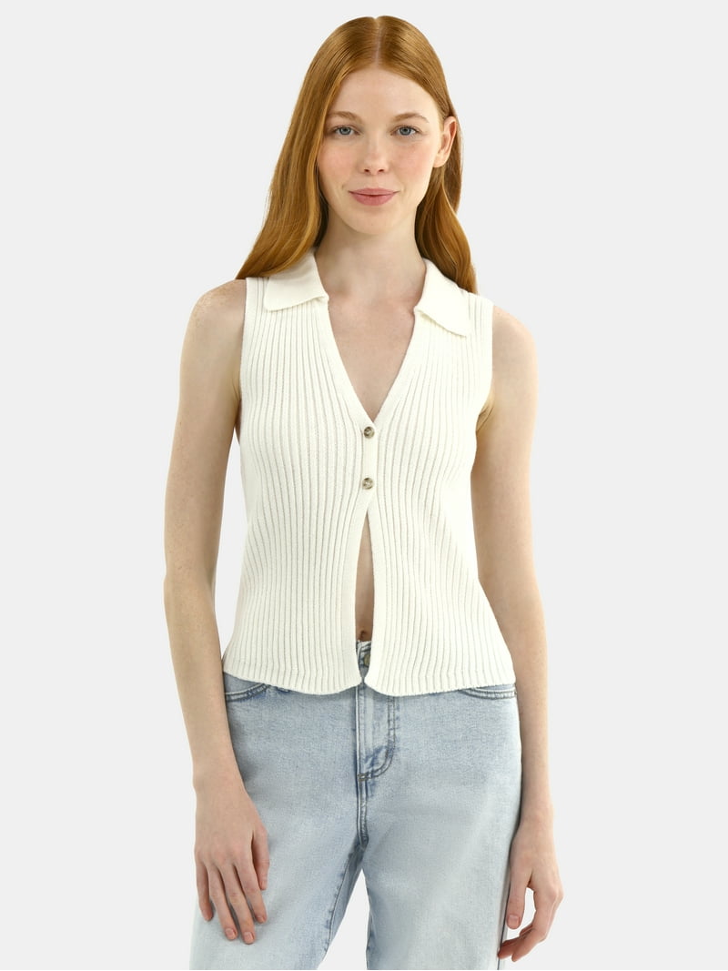 トップス NOBRAND knit vest No Boundaries Button-Front Sweater Vest Top, Women's - Walmart.com