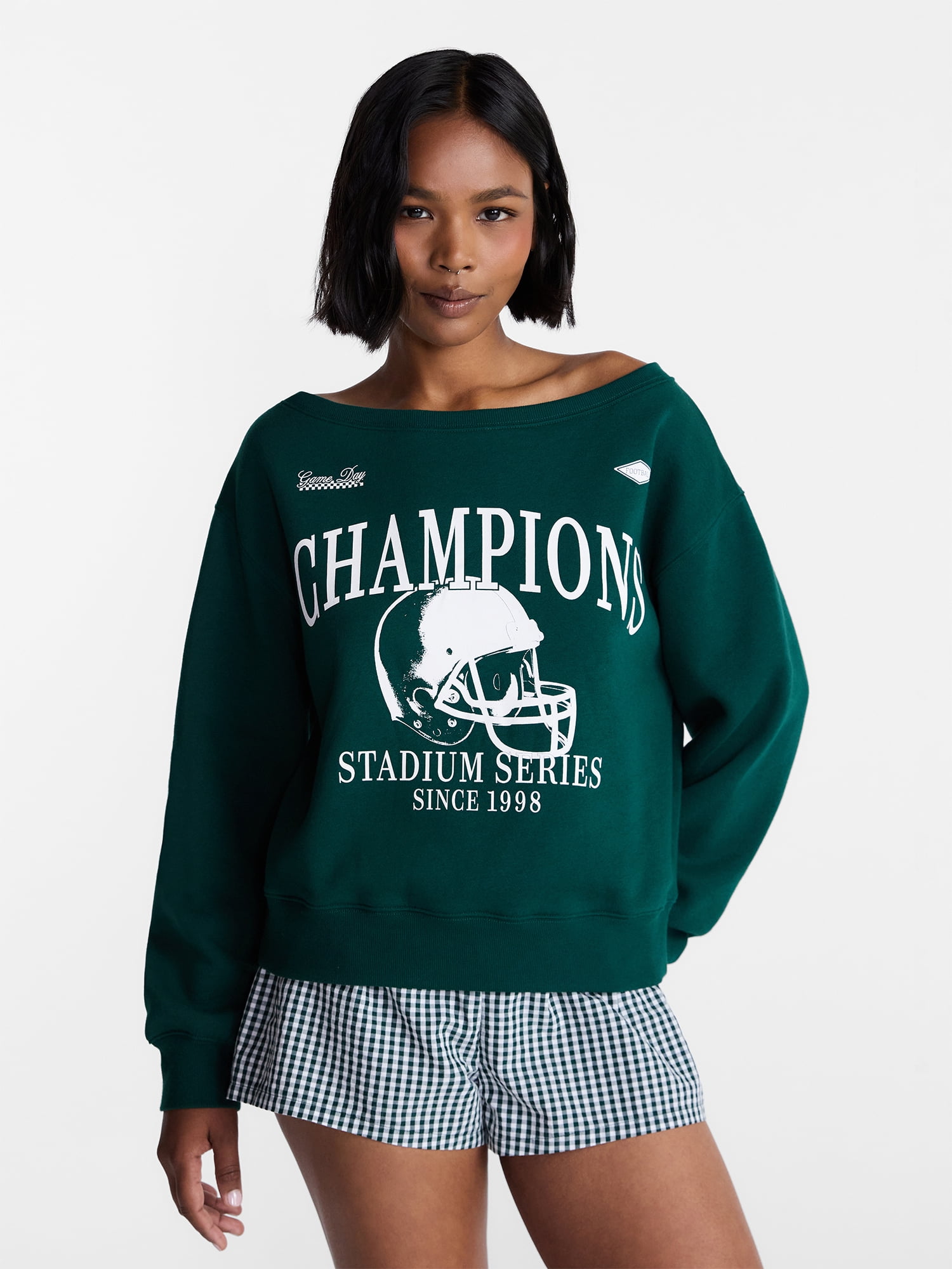 No Boundaries Off the Shoulder Sweatshirt with Long Sleeves, Midweight, Women’s XXS-4X