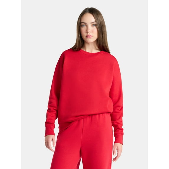 No Boundaries Fleece Oversized Sweatshirt with Long Sleeves, Women’s Sizes XXS-4X