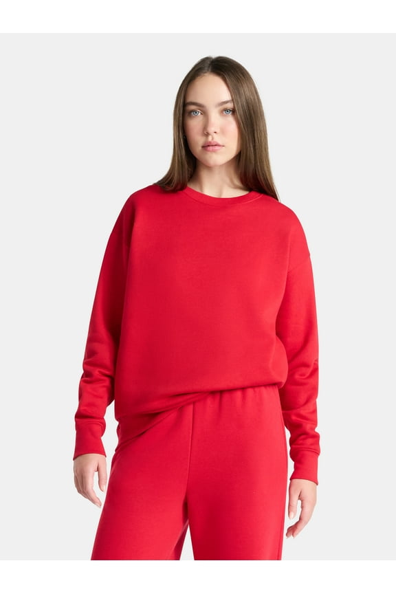 Fleece Oversized Sweatshirt with Long Sleeves, Women’s Sizes XXS-4X