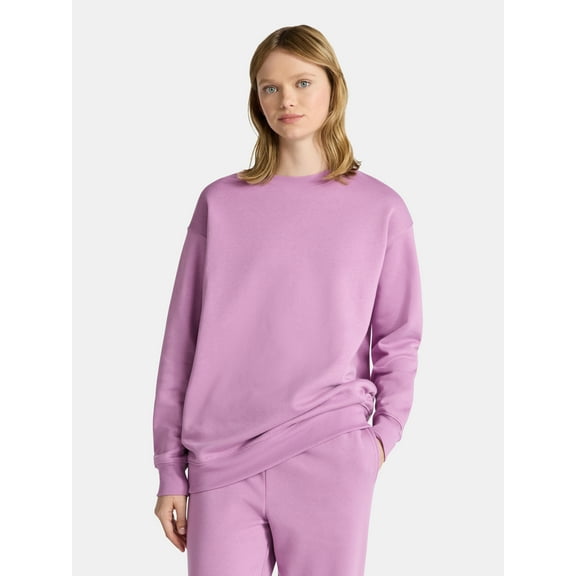 No Boundaries Fleece Oversized Sweatshirt with Long Sleeves, Women’s