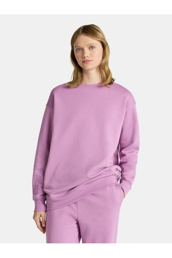 Fleece Oversized Sweatshirt with Long Sleeves, Women’s Sizes XXS-4X