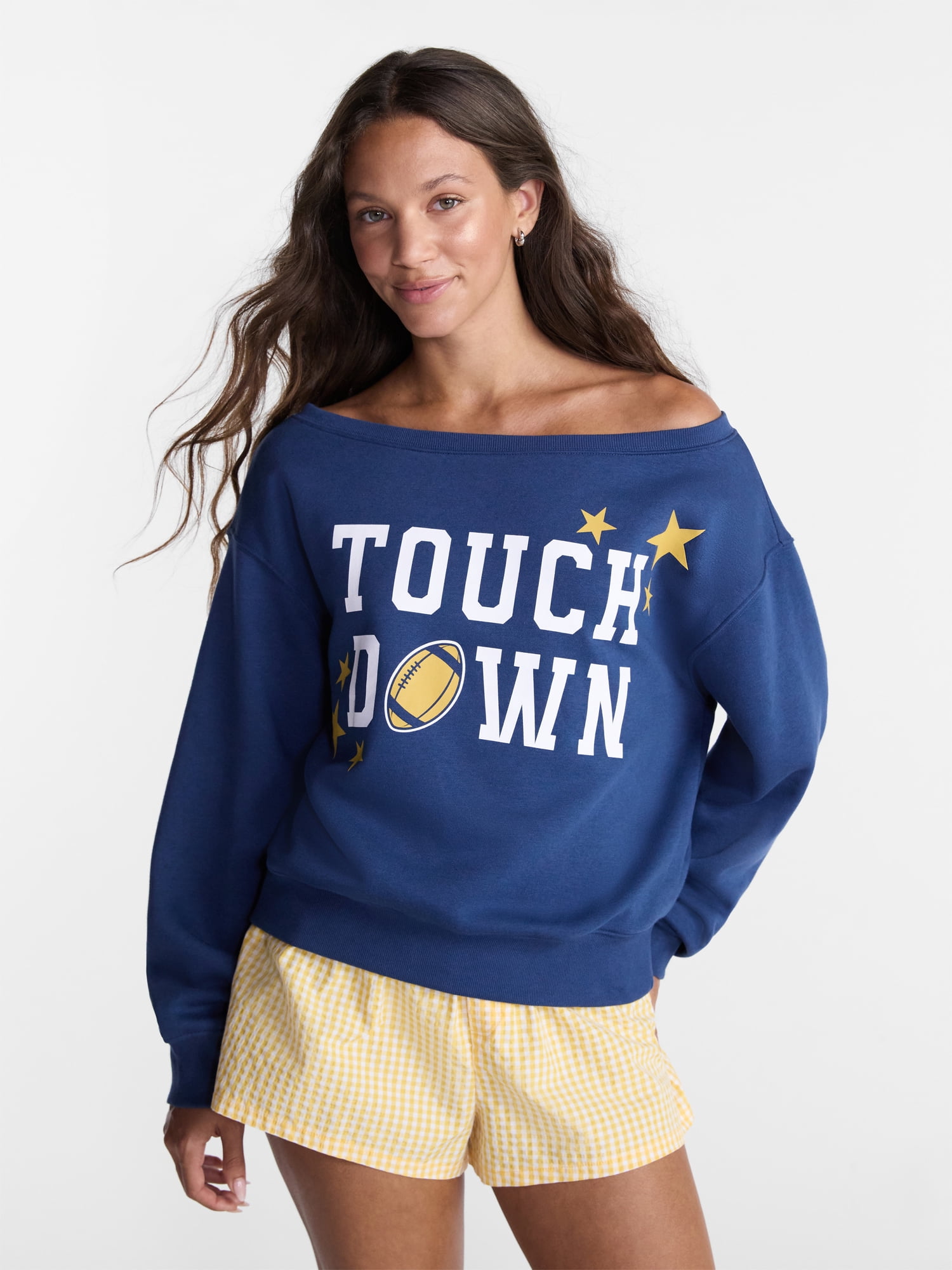No Boundaries Off the Shoulder Sweatshirt with Long Sleeves, Midweight, Women’s XXS-4X