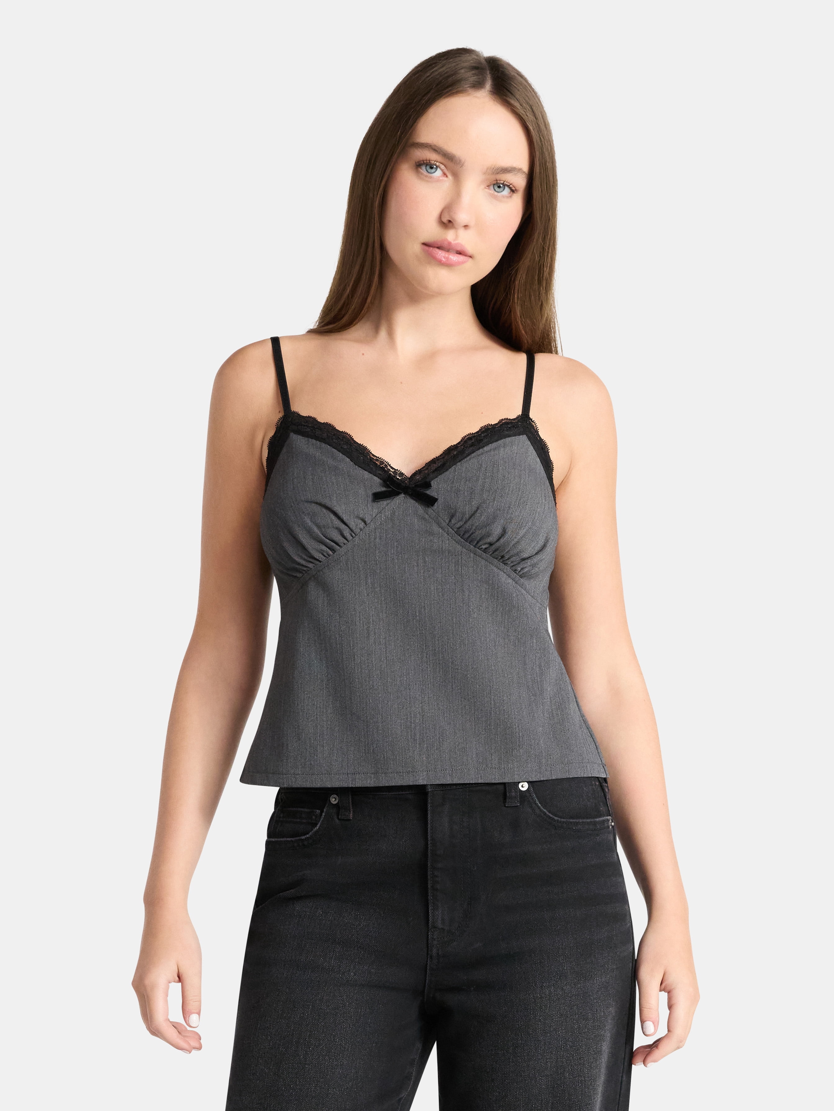 No Boundaries Sweetheart Tank Top with Lace Trim, Women's Sizes XXS-XXL