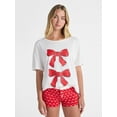 thumbnail image 1 of No Boundaries Sleepwear Cotton Tee and Boxer Shorts Set, 2-Piece, Women’s, 1 of 5