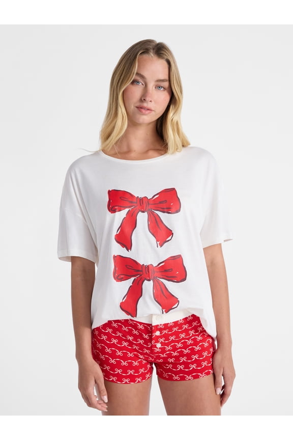 Sleepwear Cotton Tee and Boxer Shorts Set, 2-Piece, Women’s