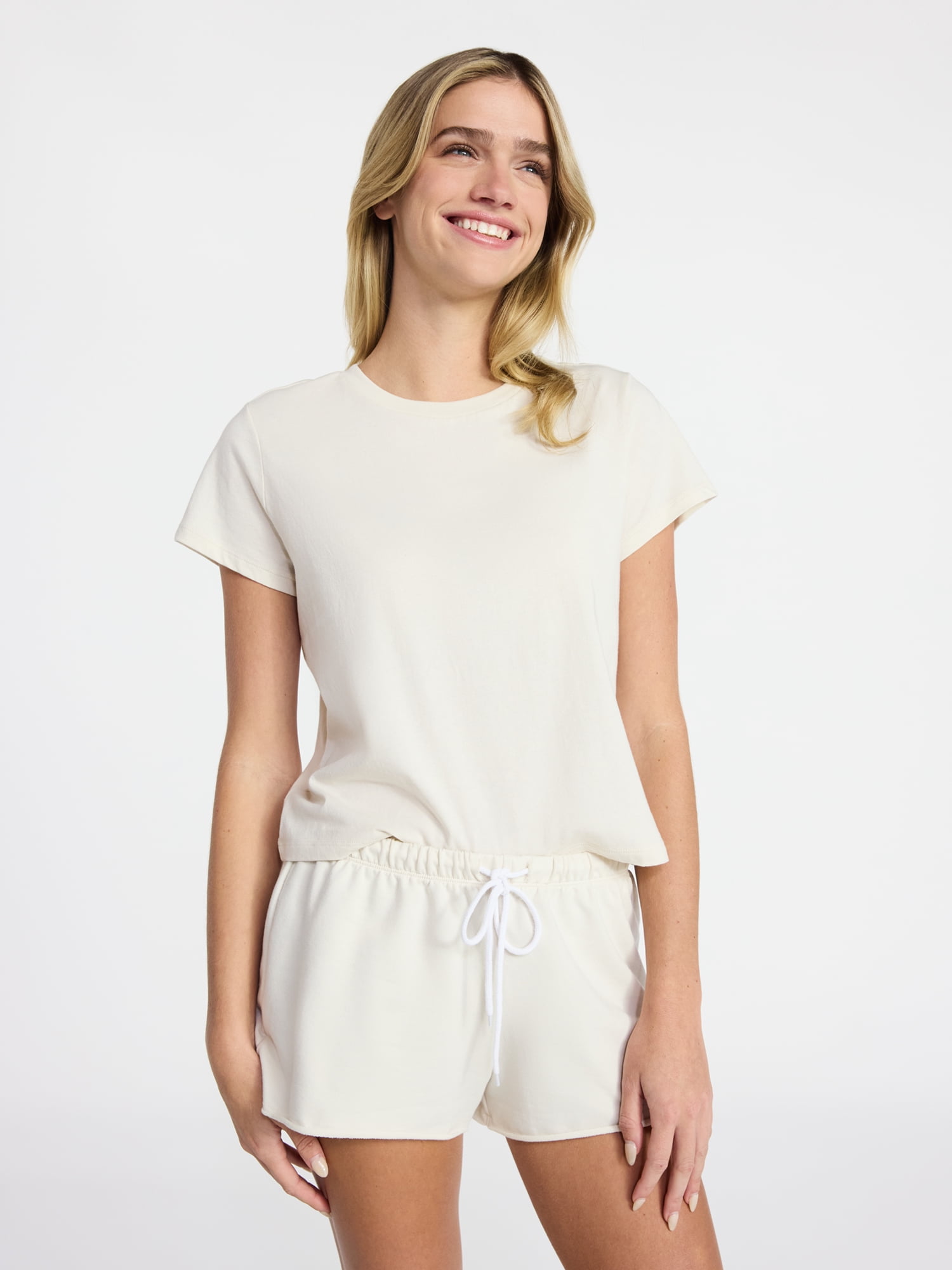 No Boundaries Cozy Sleep Tee and Shorts Set, 2-Piece, Women’s XXS-3X