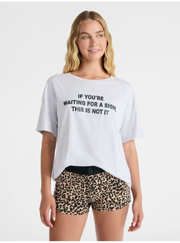 Sleepwear Cotton Tee and Boxer Shorts Set, 2-Piece, Women’s