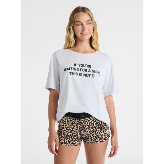 No Boundaries Sleepwear Cotton Tee and Boxer Shorts Set, 2-Piece, Women’s