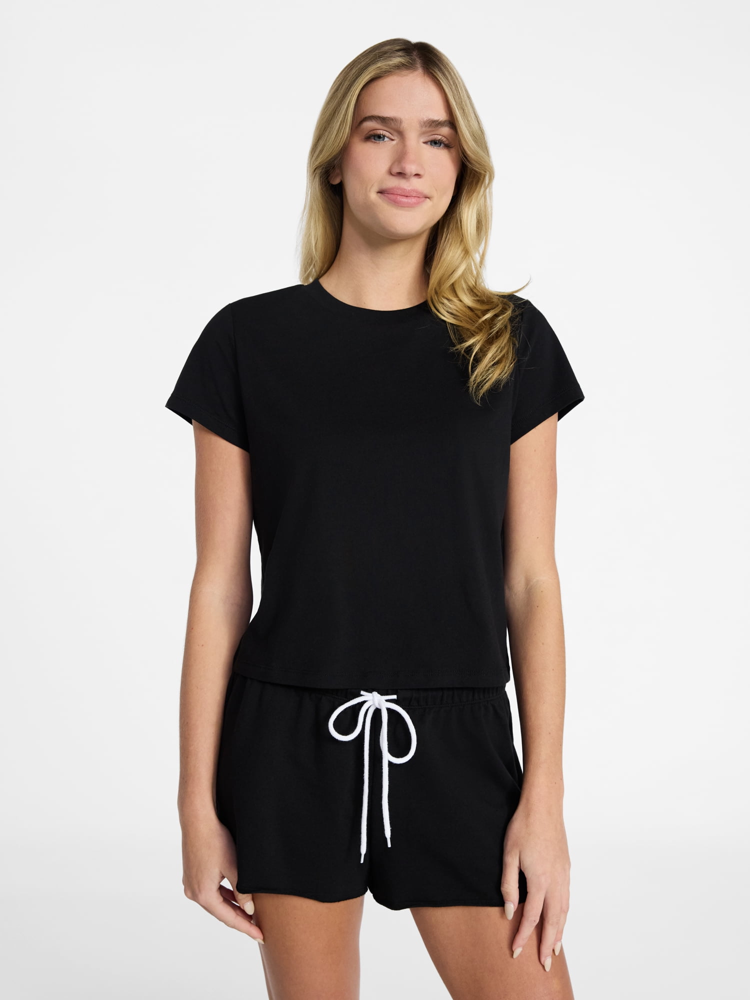 No Boundaries Cozy Sleep Tee and Shorts Set, 2-Piece, Women’s XXS-3X