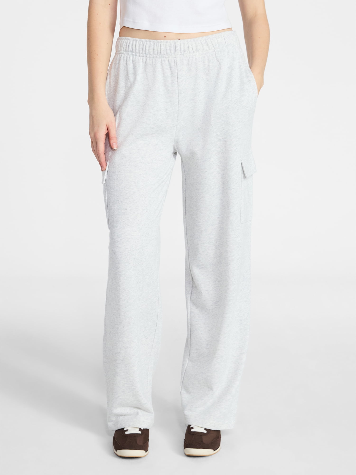 No Boundaries French Terry Cargo Pants, 30" Inseam, Women's XXS-XXL