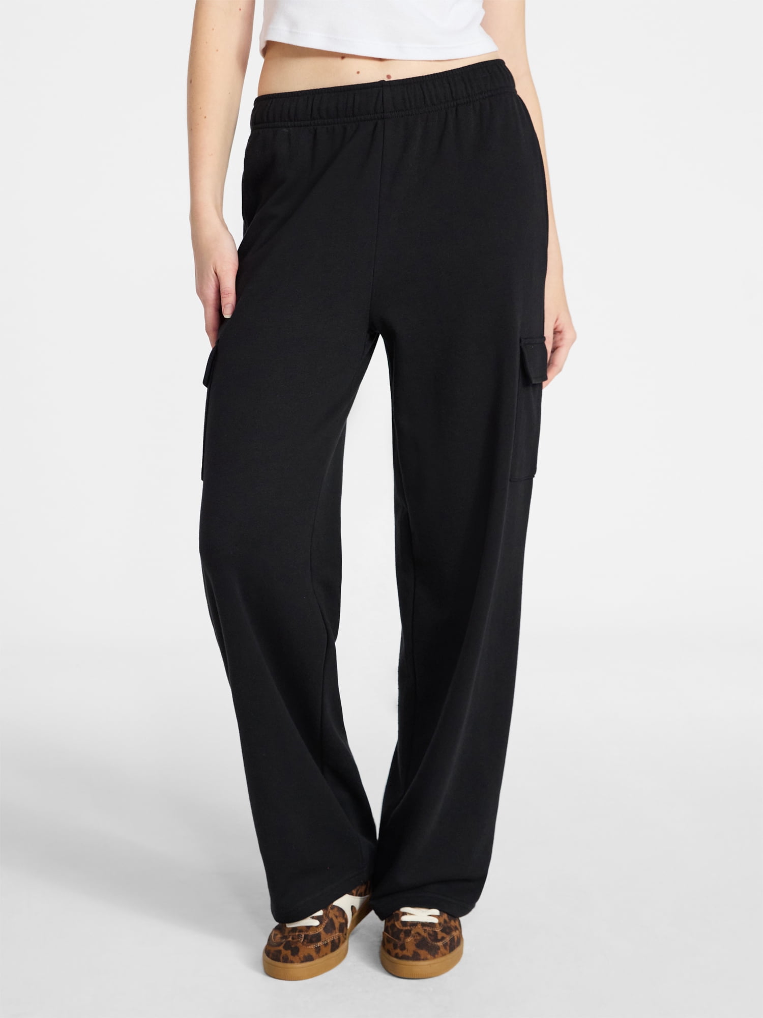 No Boundaries French Terry Cargo Pants, 30" Inseam, Women's XXS-XXL