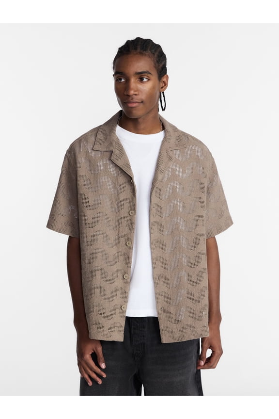 Textured Wave Design Resort Shirt with Short Sleeves, Men's XS-4XLT