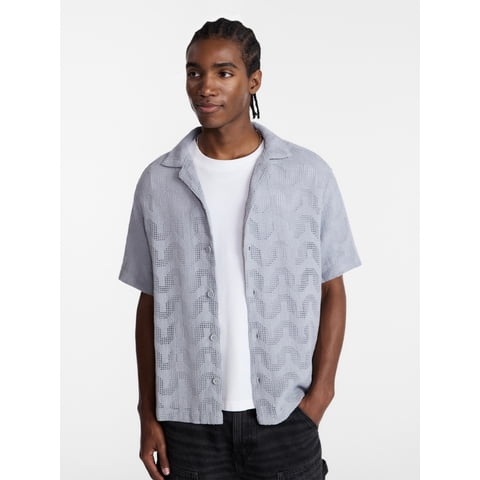 Textured Wave Design Resort Shirt with Short Sleeves, Men's XS-4XLT