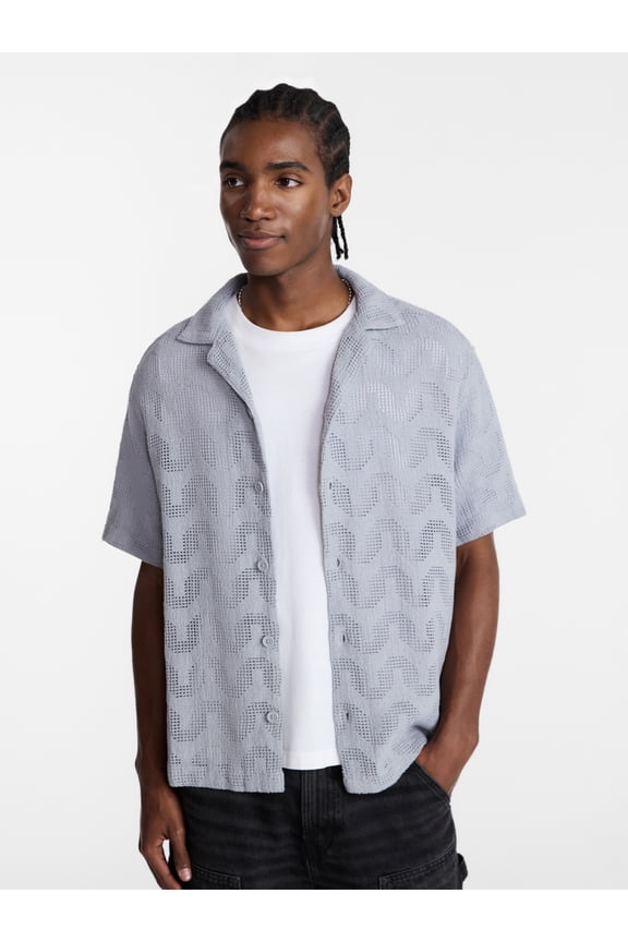 Textured Wave Design Resort Shirt with Short Sleeves, Men's XS-4XLT