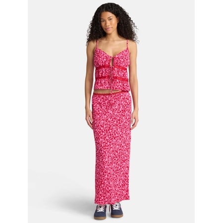 No Boundaries Tie Front Lace Top and Maxi Skirt Set, 2-Piece, Women's