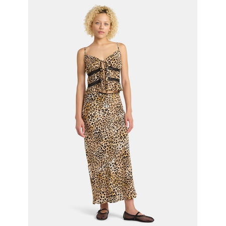 No Boundaries Tie Front Lace Top and Maxi Skirt Set, 2-Piece, Women's