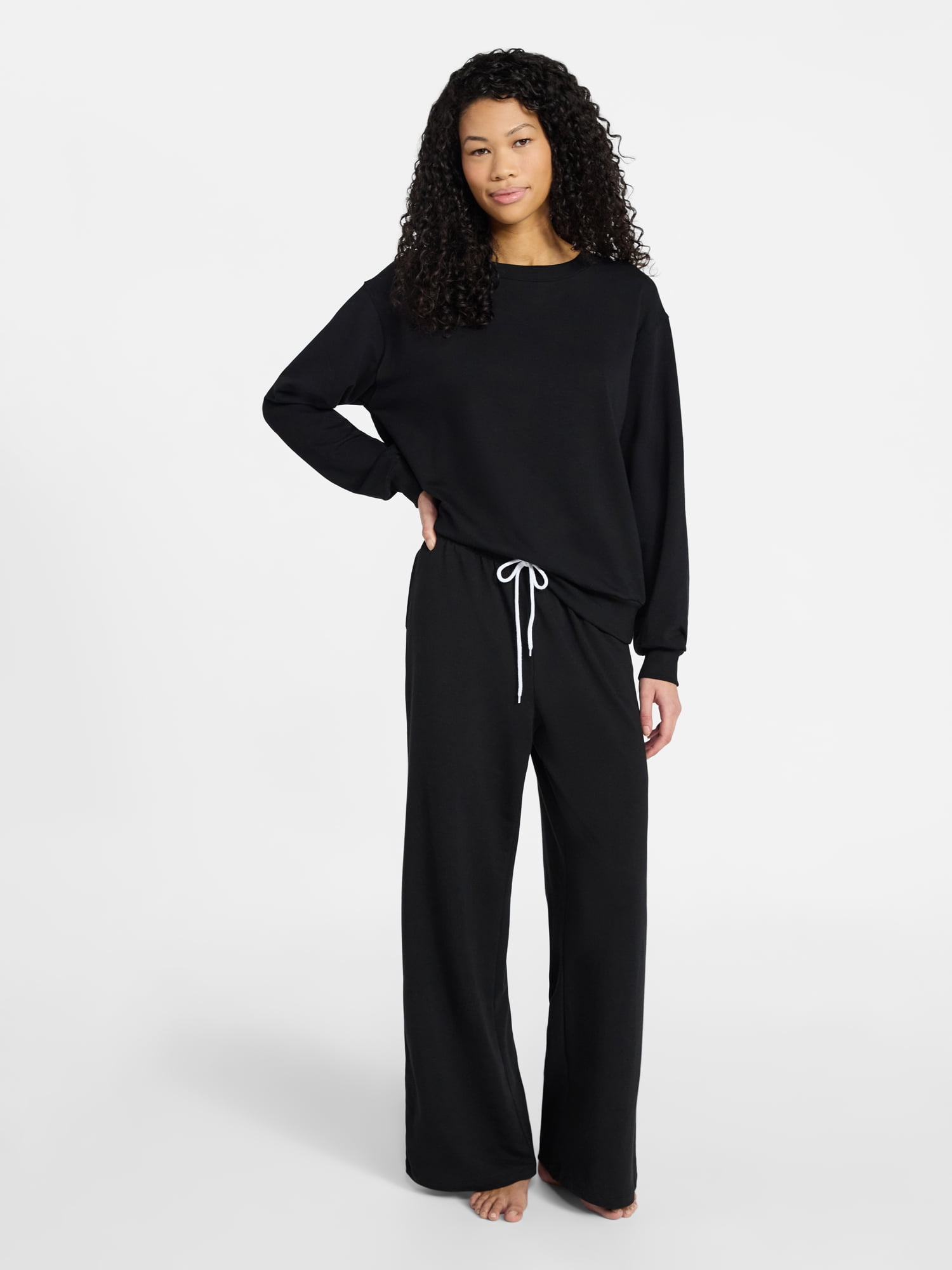 No Boundaries Cozy Sleep Long Sleeve Top and Pants Set, 2-Piece, Women’s