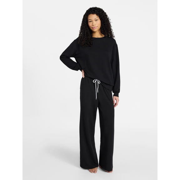 No Boundaries Cozy Sleep Long Sleeve Top and Pants Set, 2-Piece, Women’s XXS-3X